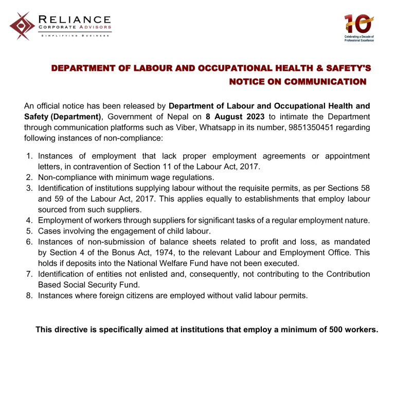 Department of Labour and Occupational Health & Safety’s Notice
